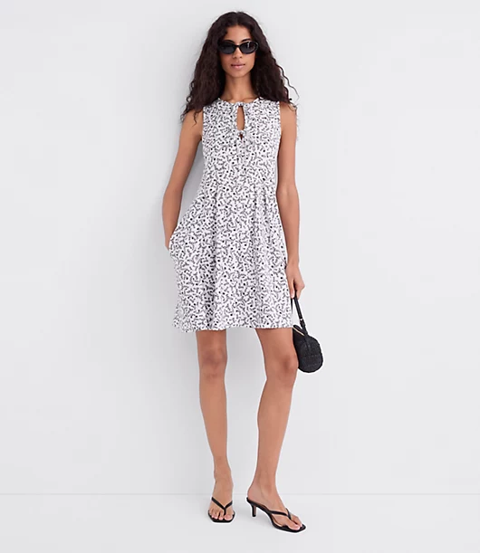Floral Pintucked Bow Mini Pocket Dress