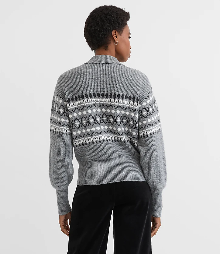 Fair Isle Ribbed Collared Sweater