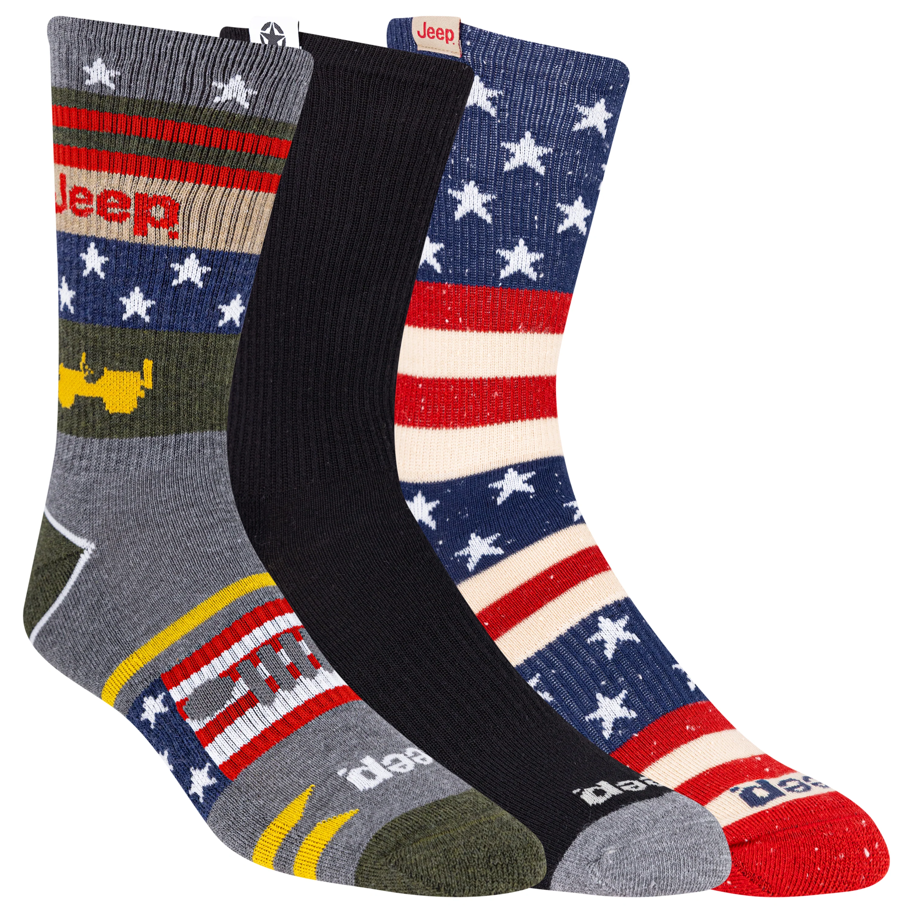 Jeep Men's American Collage Crew Americana Sock, 3 Pair Pack