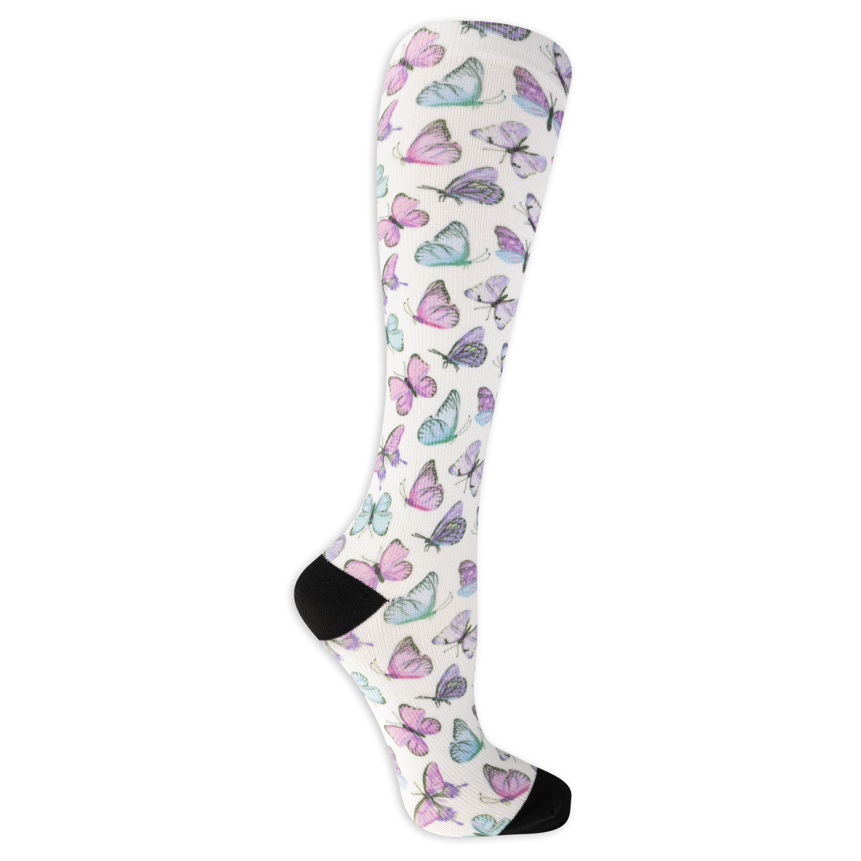 Dr. Scholl's Women's Graduated Compression Butterfly Print Knee High Socks 1 Pair Pack - Light Compression, Sophisticated Style