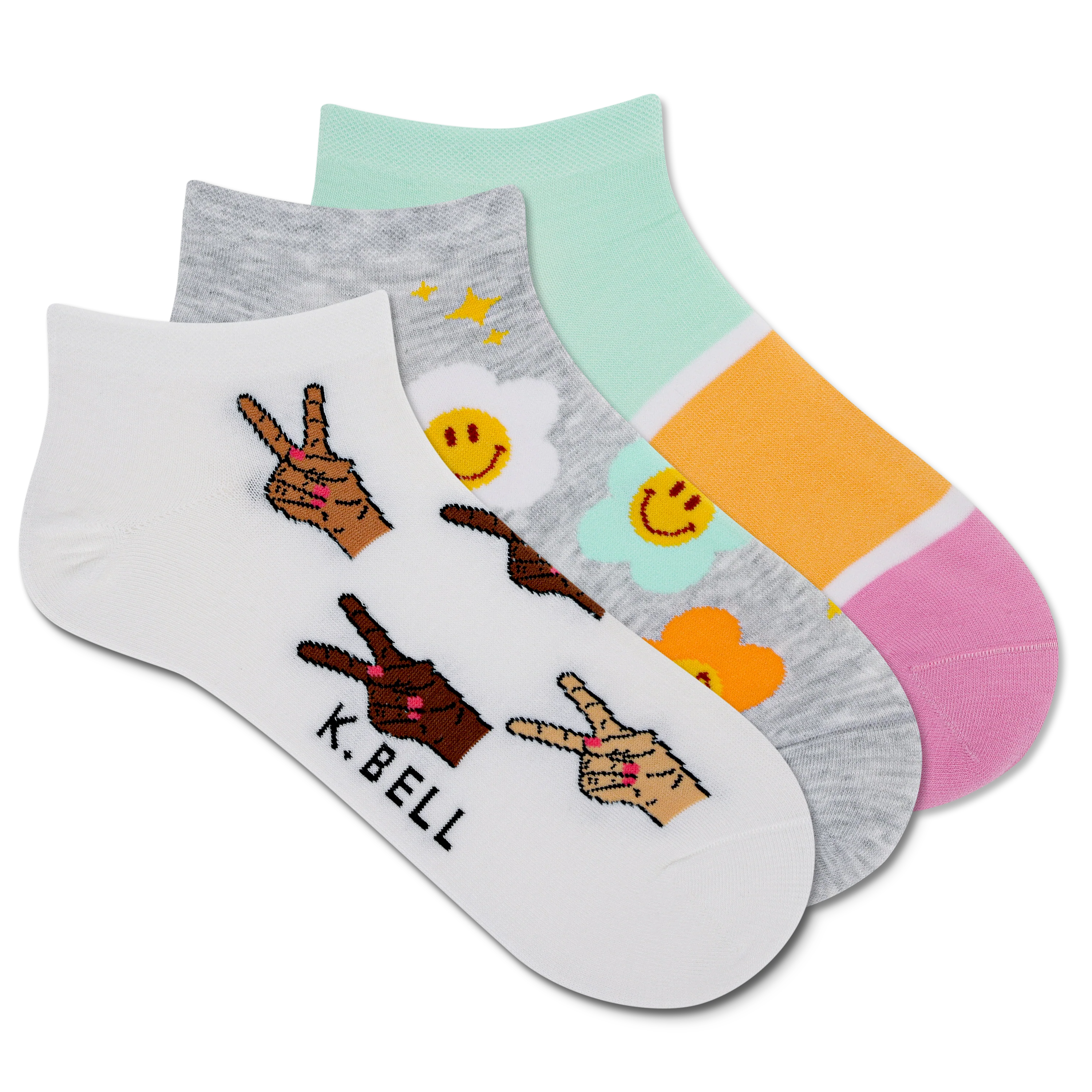 K.Bell Women's Peace Sign Low Cut 3 Pack