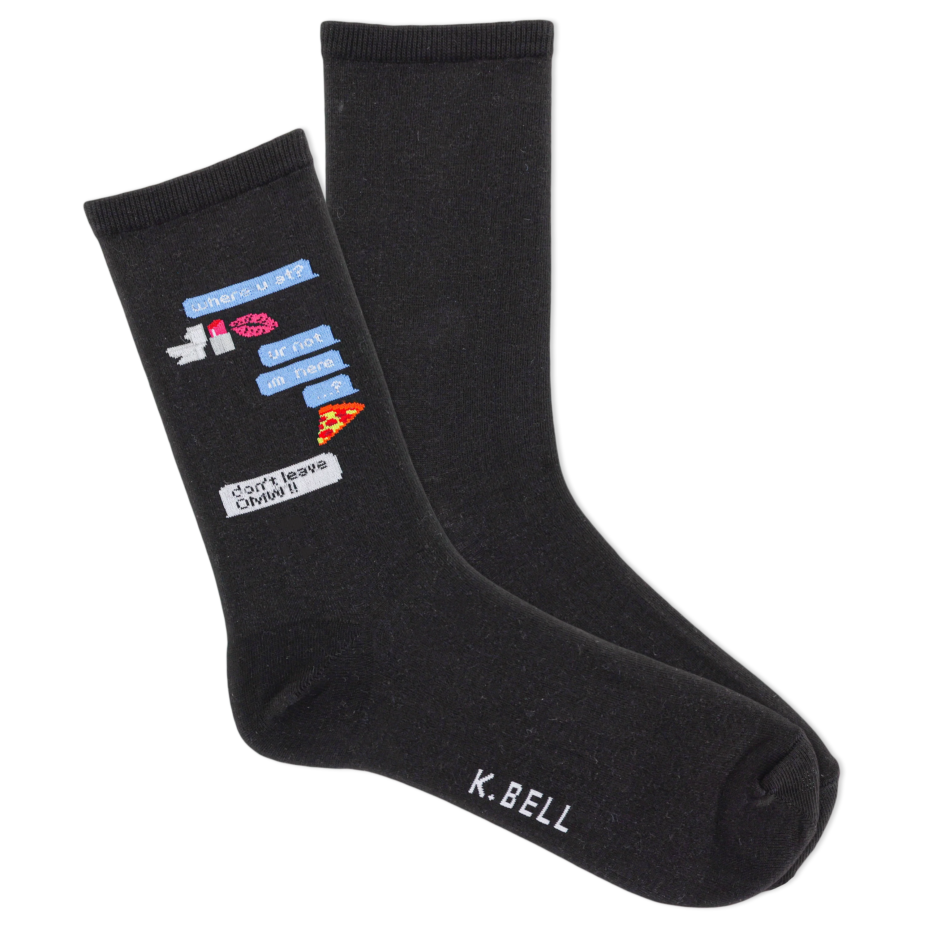 K.Bell Women's Drunk Food Text Crew Sock