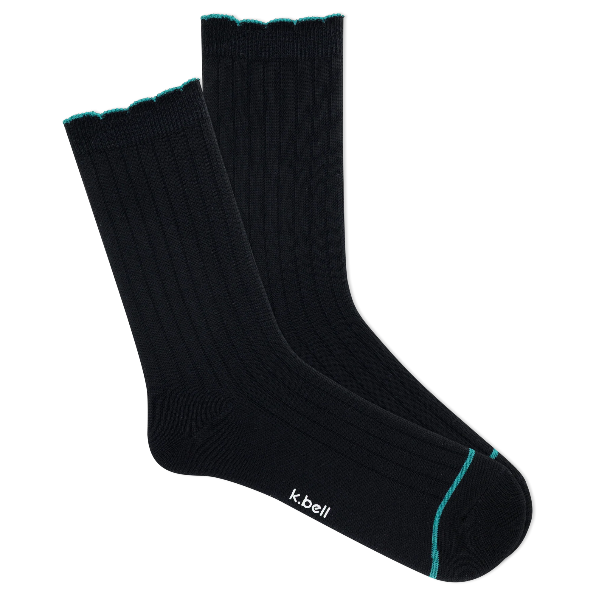K.Bell Women's Wool Blend Crew Socks with Scallop Edge - Black / Women's 4-10