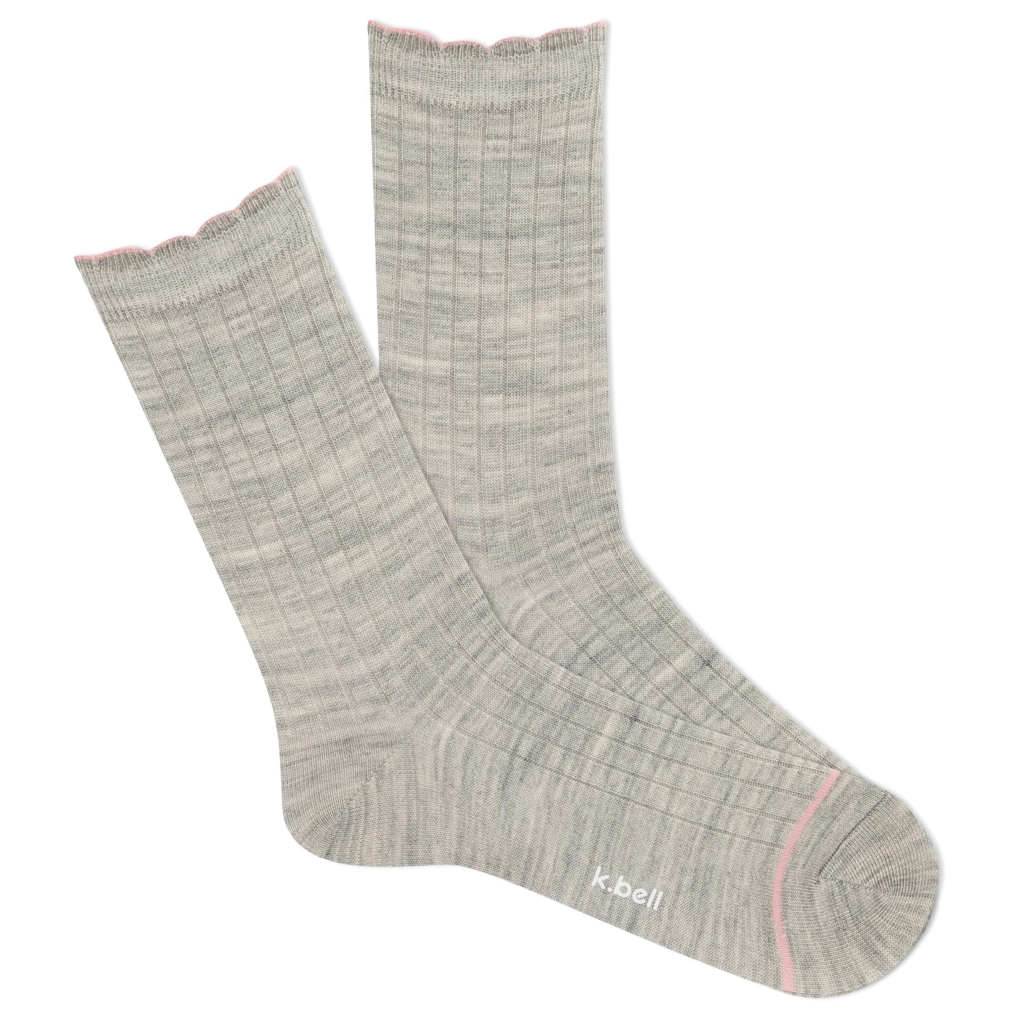 K.Bell Women's Wool Blend Crew Socks with Scallop Edge - Charcoal Heather / Women's 4-10