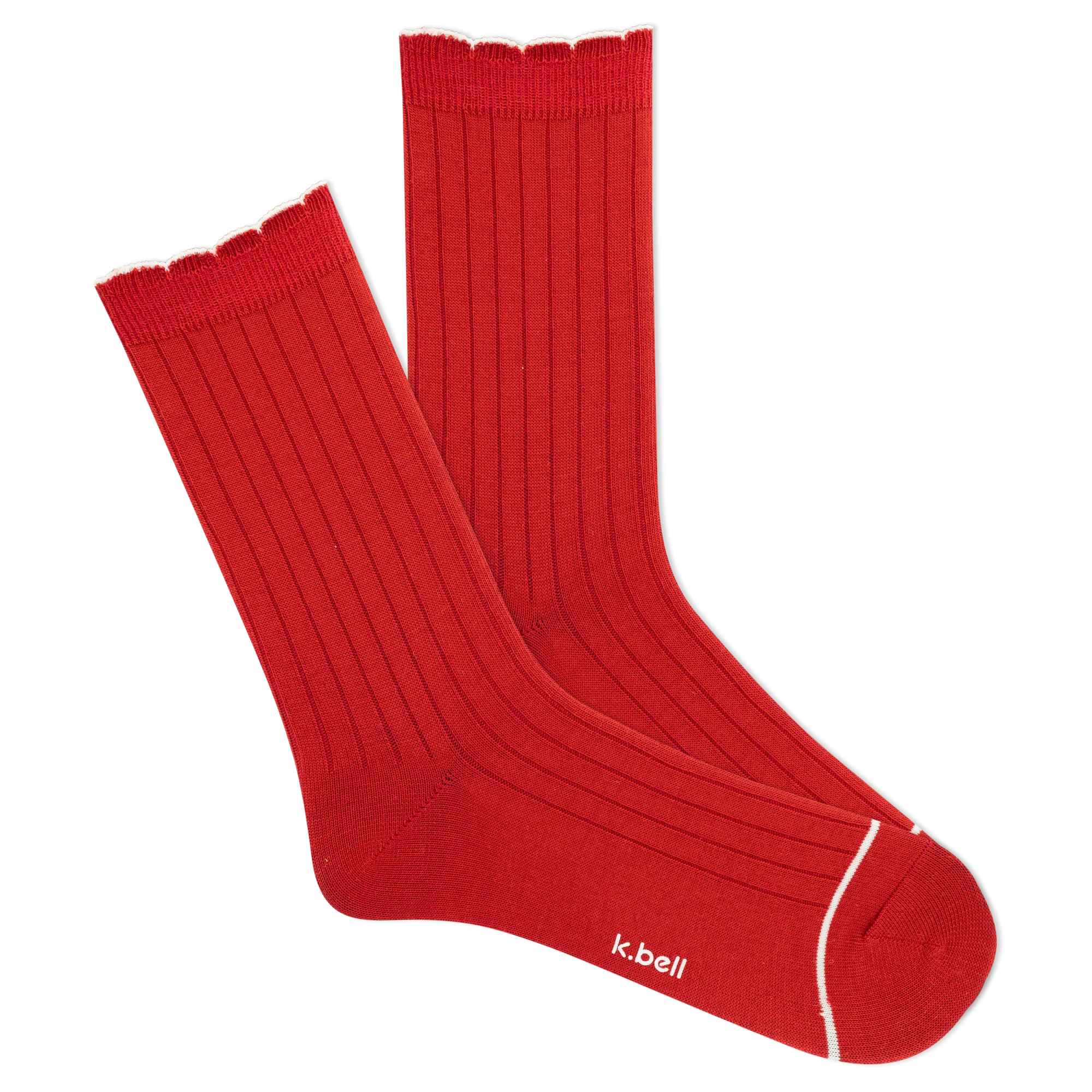 K.Bell Women's Wool Blend Crew Socks with Scallop Edge - Red / Women's 4-10