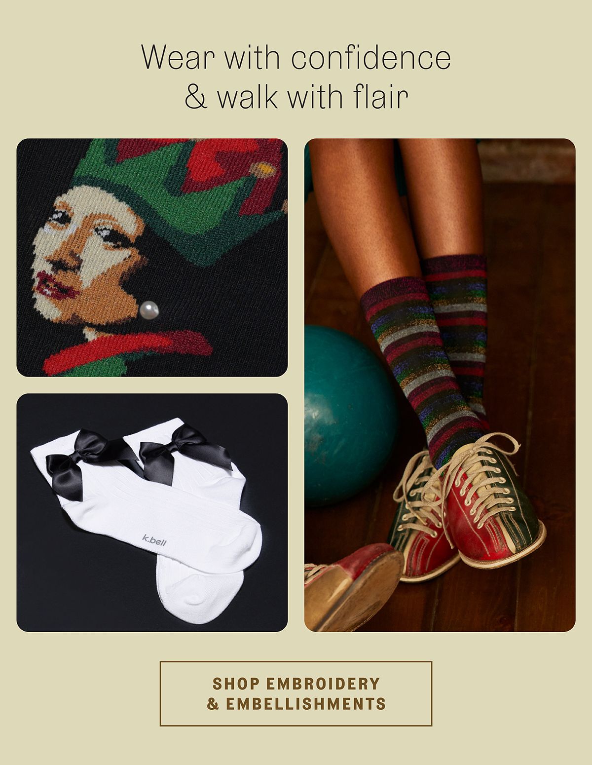 Embroidered and embellished socks