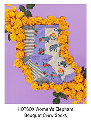 HOTSOX Women's Elephant Bouquet Crew Socks 3 Pair Pack