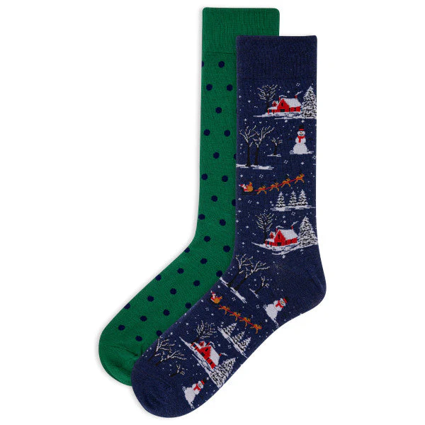 Image of HOTSOX Men's Christmas Scene Crew Socks 2 Pair Pack