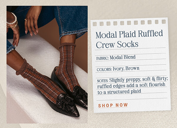 K.Bell Women's Modal Plaid Crew Socks with Ruffled Edge