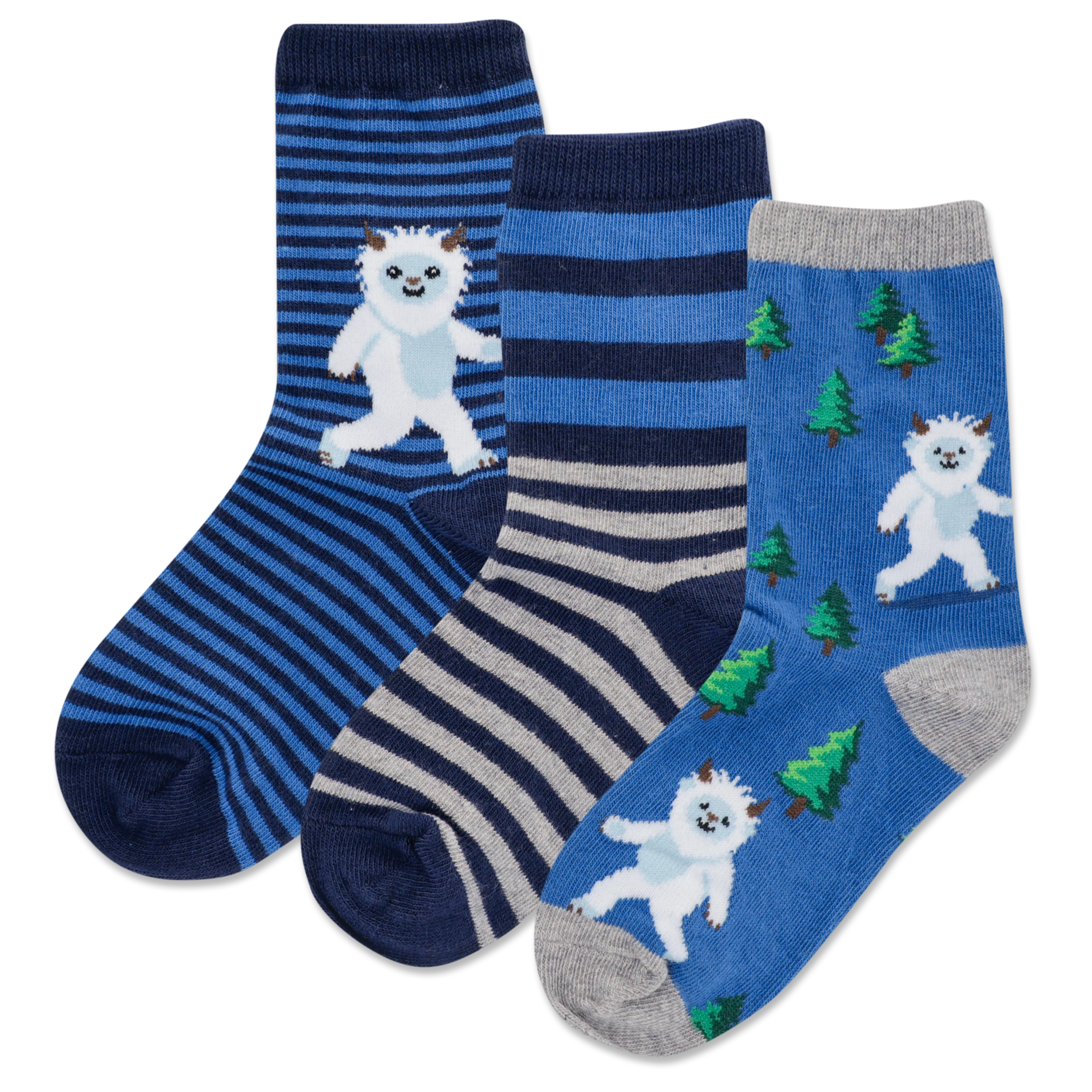 Image of HOTSOX Kid's Yeti Stripe 3 Pair Pack Crew Socks