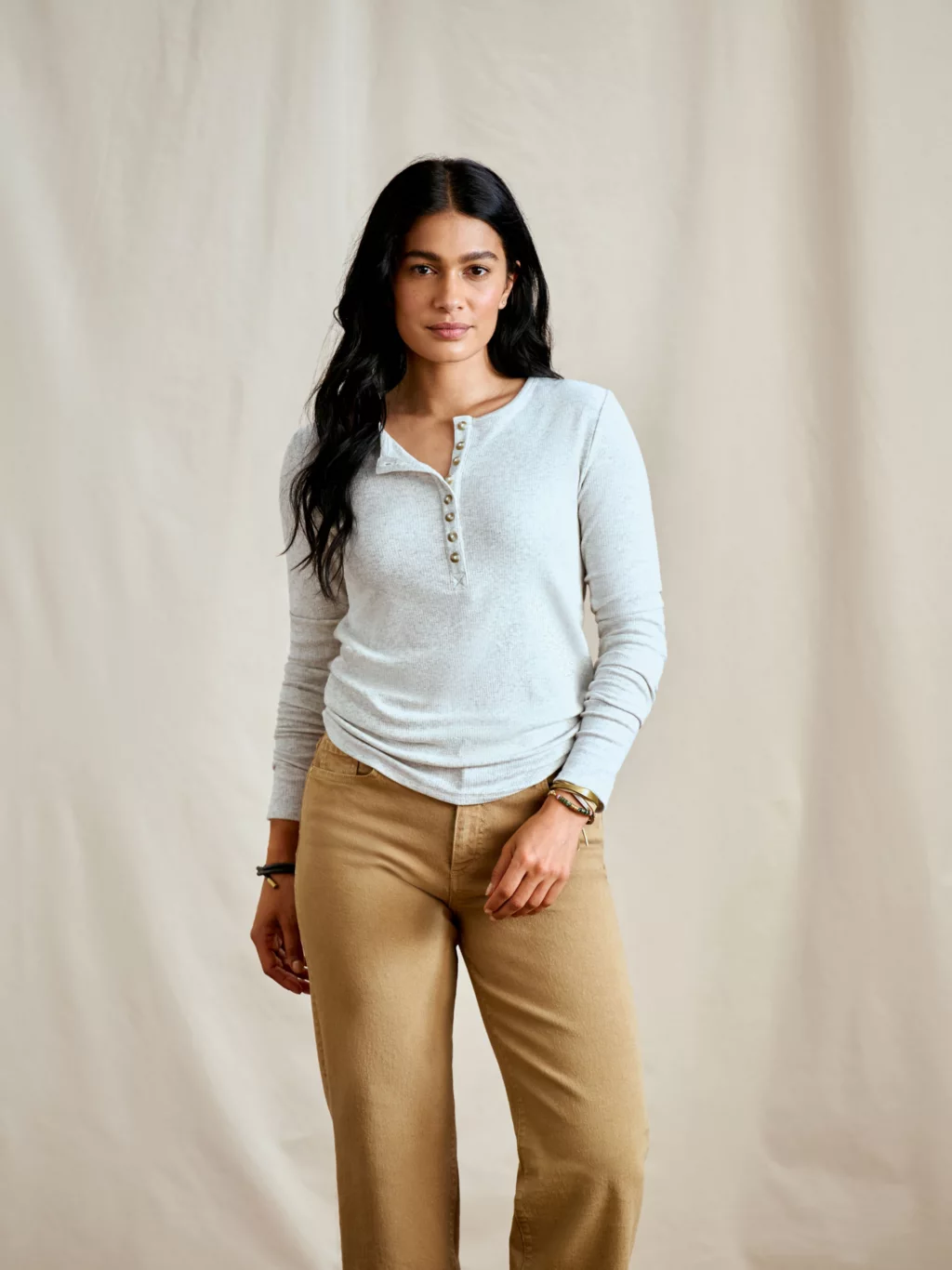 Women's Ribbed Henley Long-Sleeve Tee