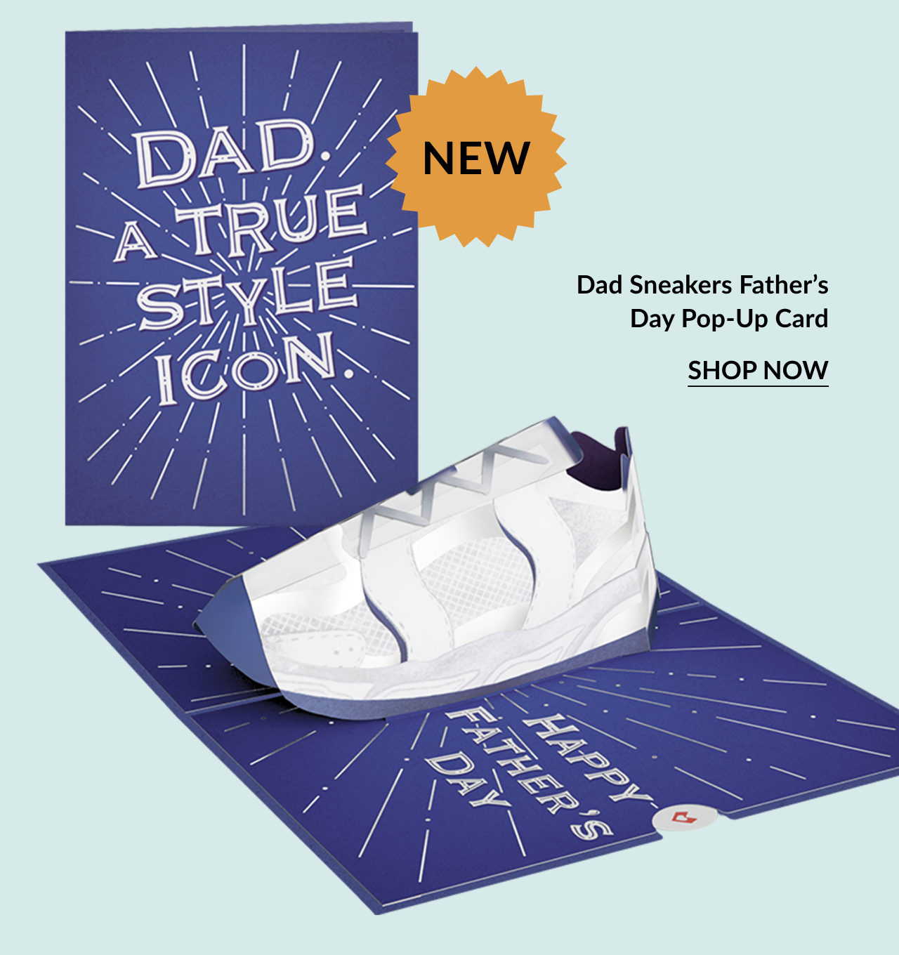 A pop-up card for Father's Day featuring a 3D dad sneaker.