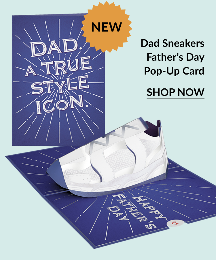 A pop-up card for Father's Day featuring a 3D dad sneaker.