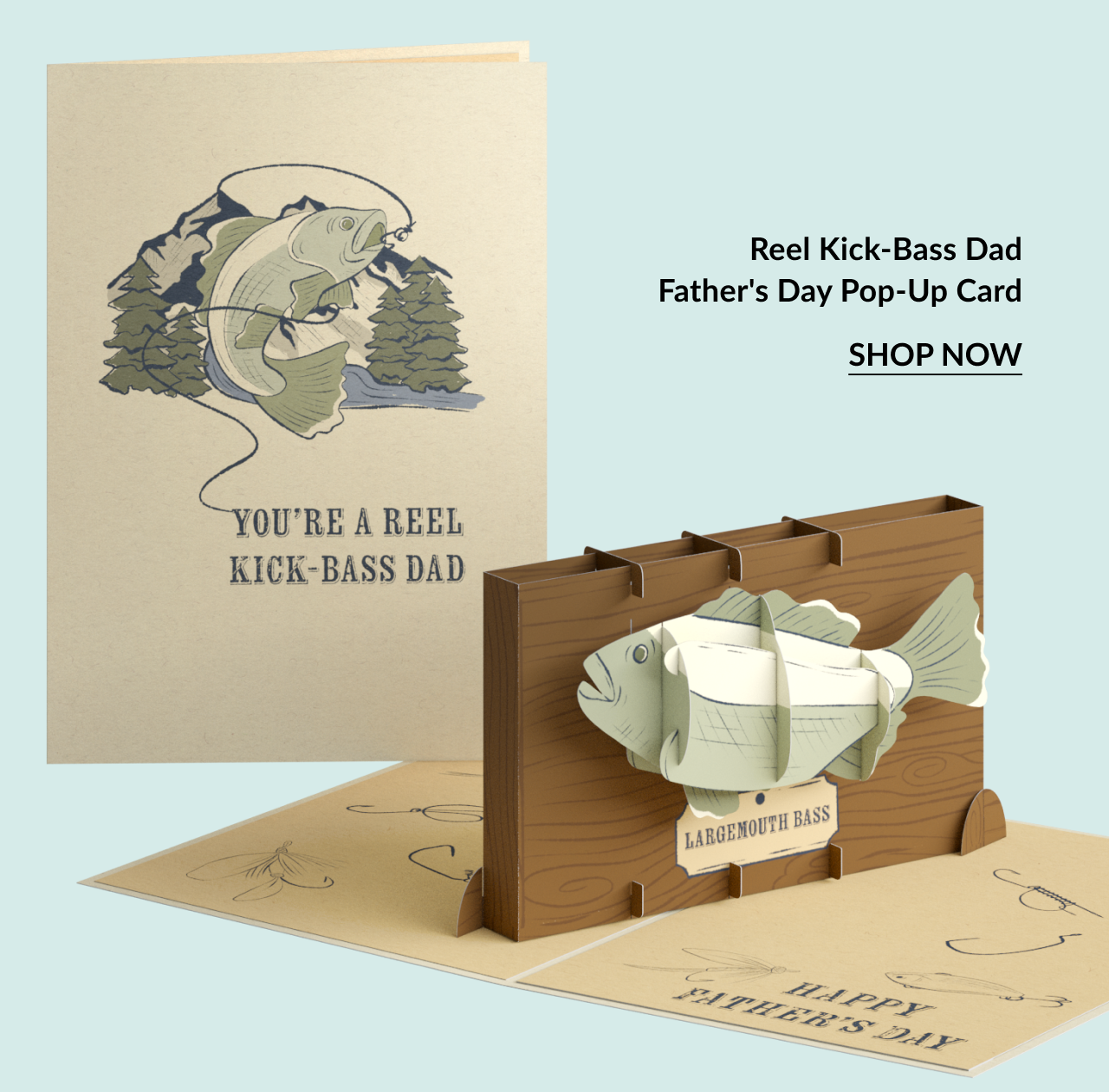 A pop-up card for Father's Day featuring a 3D bass.