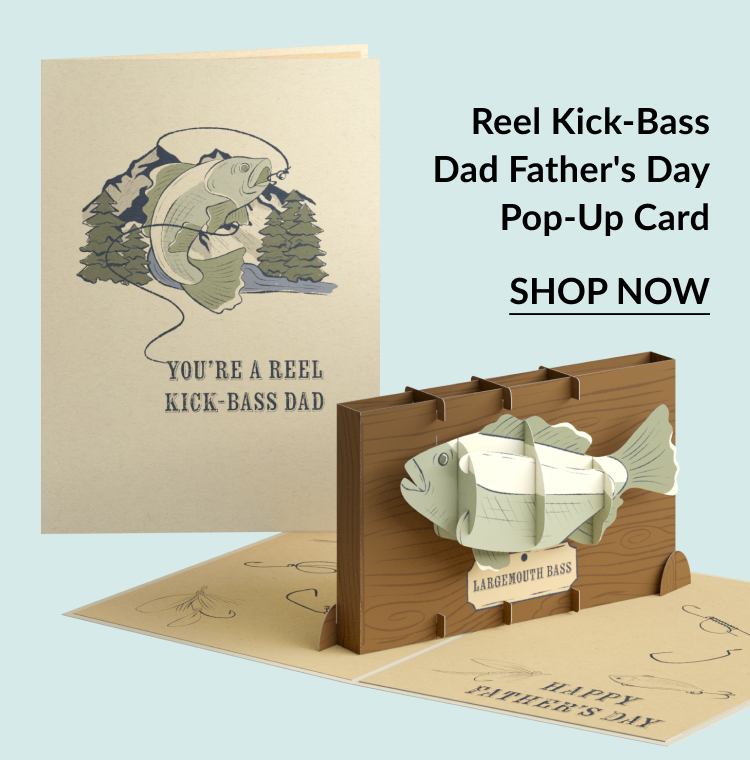 A pop-up card for Father's Day featuring a 3D bass.