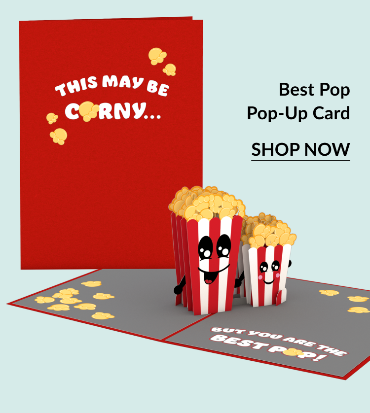 A corny pop-up card for Father's Day featuring popcorn.