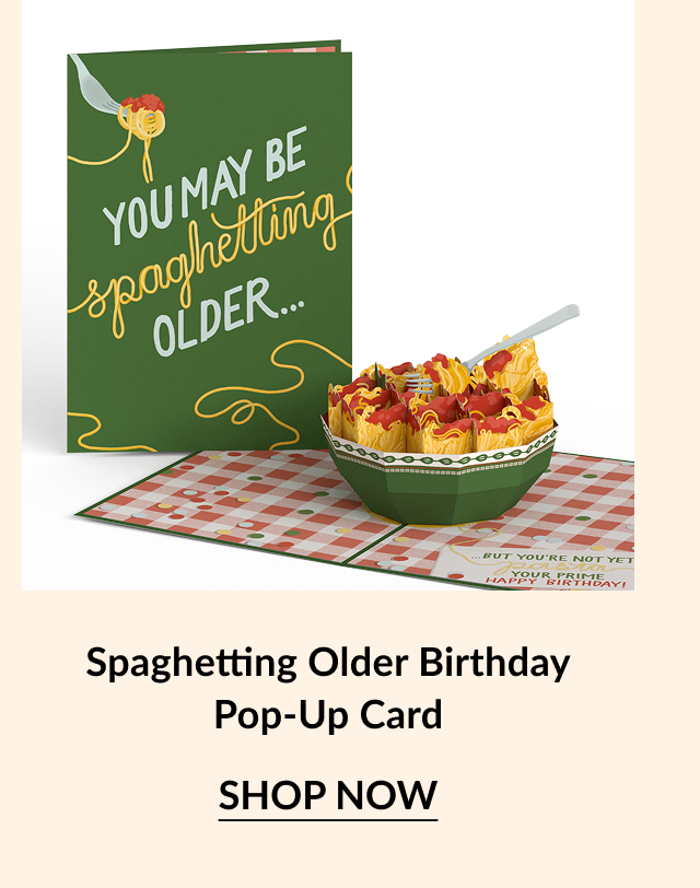 A birthday pop-up card featuring a 3d bowl of pasta.