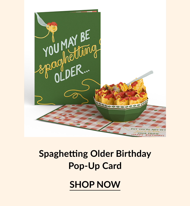 A birthday pop-up card featuring a 3d bowl of pasta.