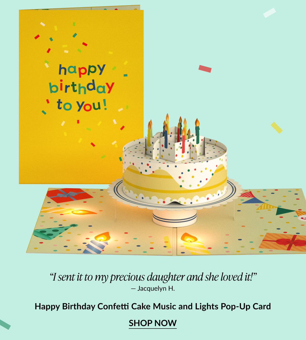 Happy Birthday music & lights pop-up card.