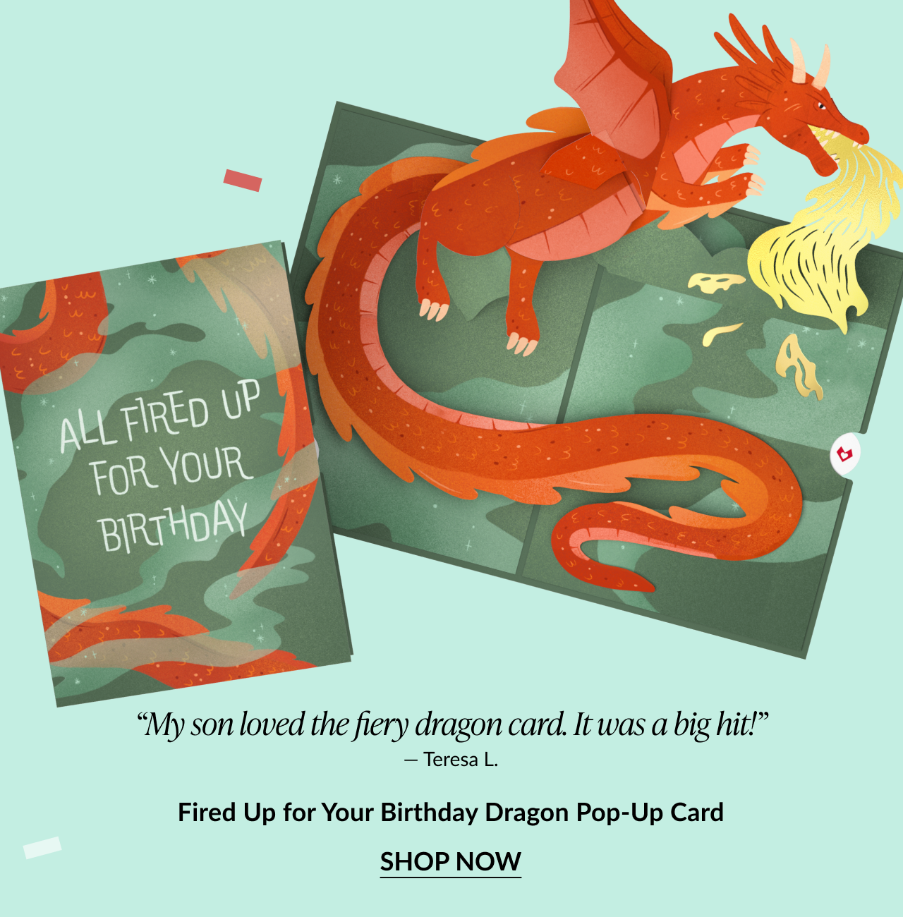 A birthday pop-up card featuring a 3D dragon.