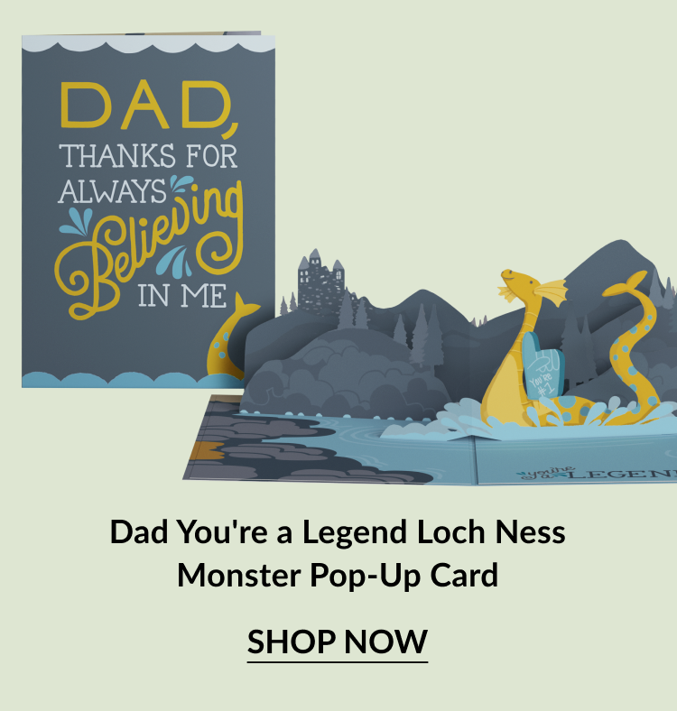 A legendary pop-up card for dad featuring a loch ness monster.