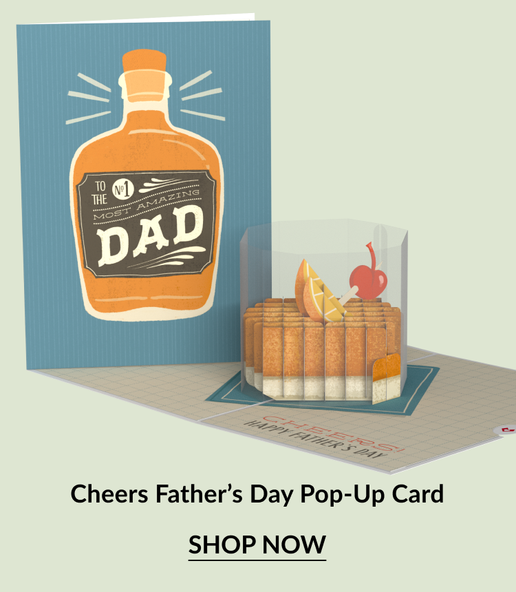 A pop-up card for dad with text that reads ''cheers! happy father's day.''