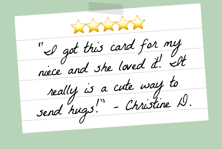 A 5-star handwritten note praising a cute card for a niece.
