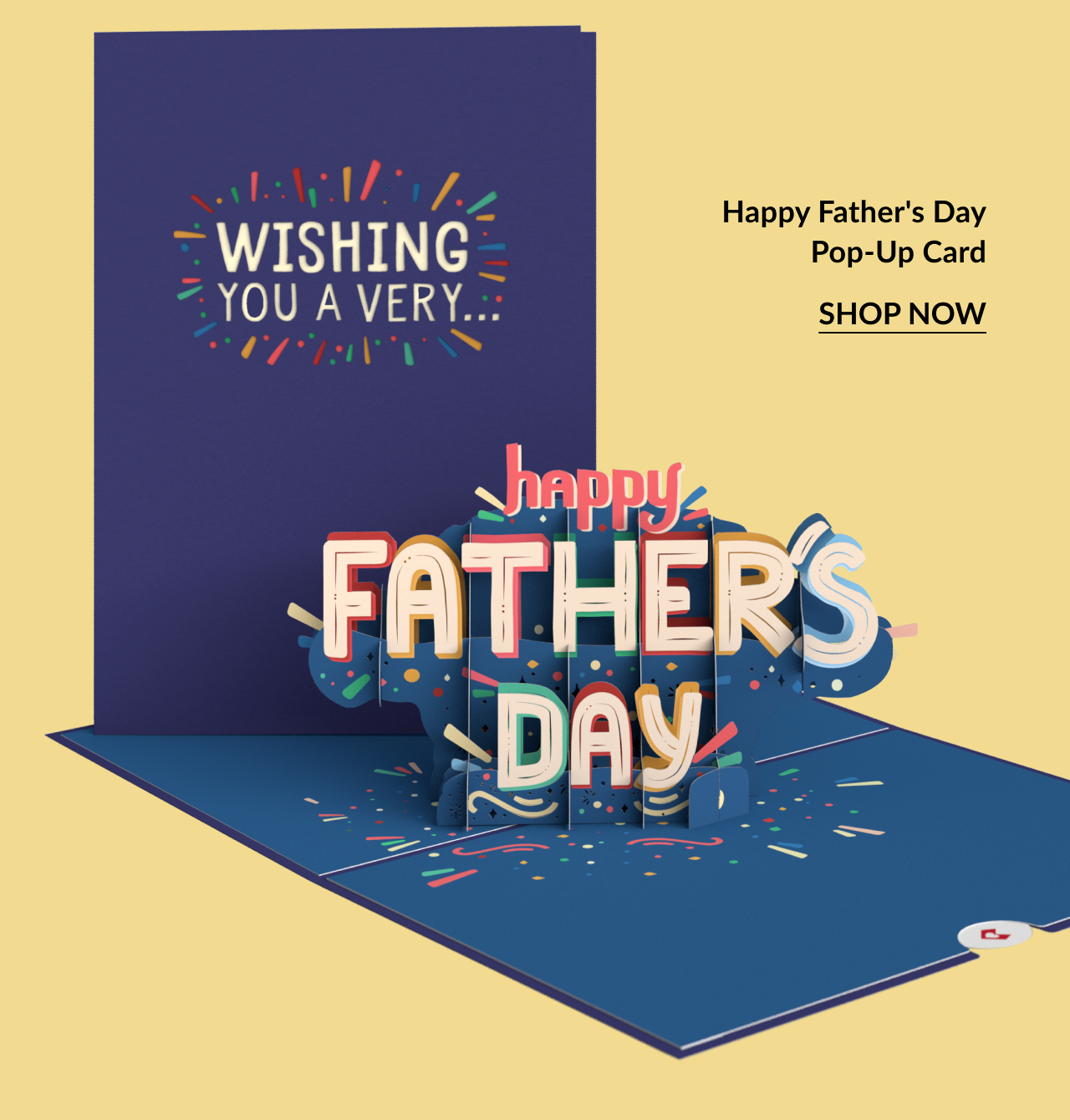 Happy Father's Day Pop-Up Card with confetti design and 3D pop-up letters.