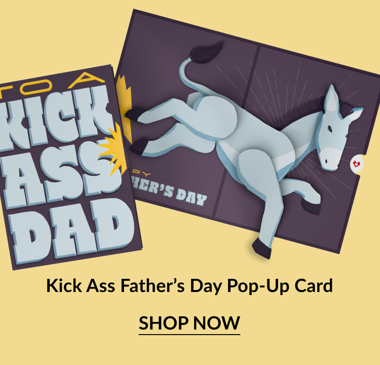 Kick Ass Father’s Day Pop-Up Card featuring a 3D donkey pop-up and bold cover text.