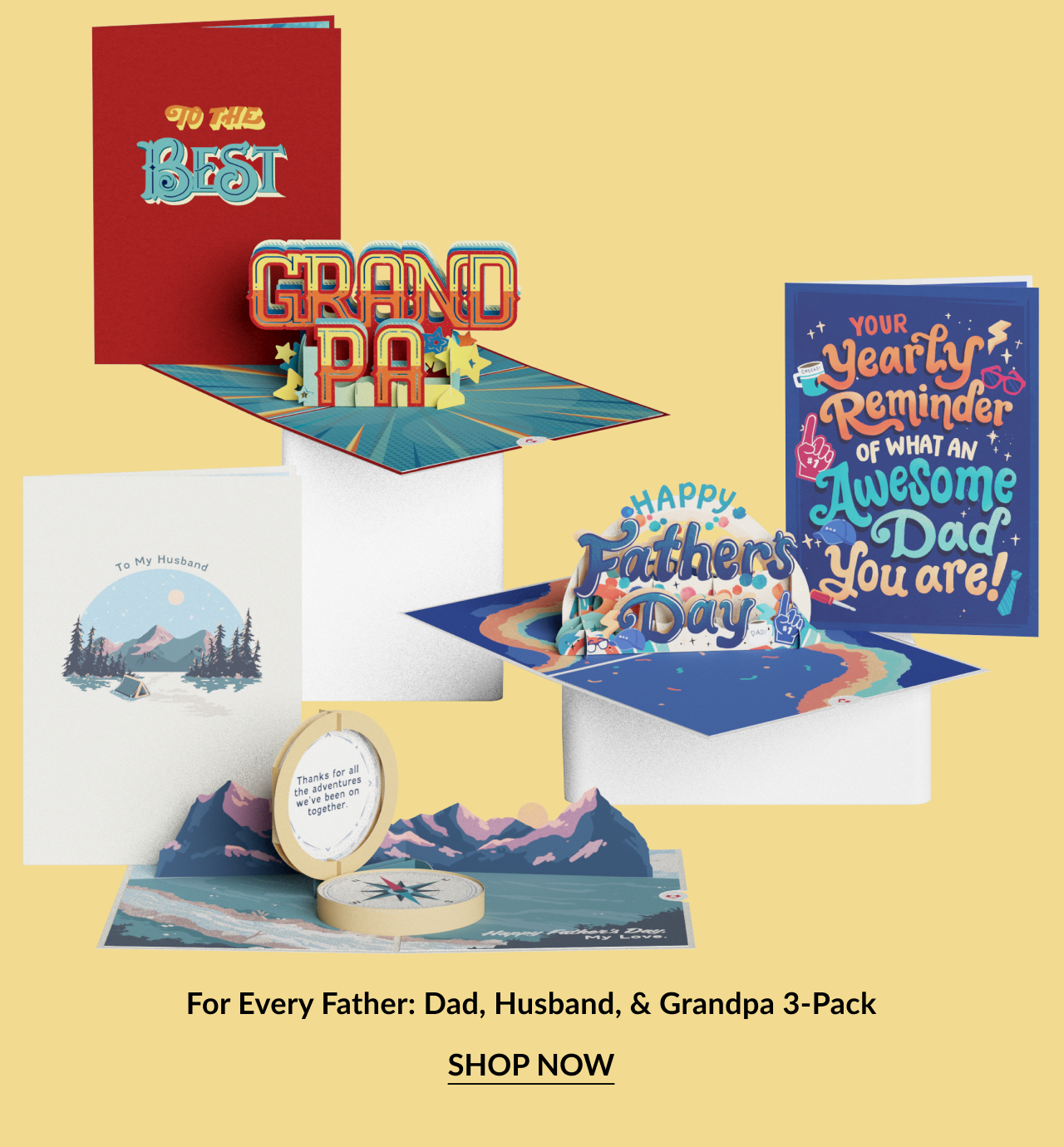 For Every Father: Dad, Husband, & Grandpa 3-Pack featuring 3 unique pop-up cards.