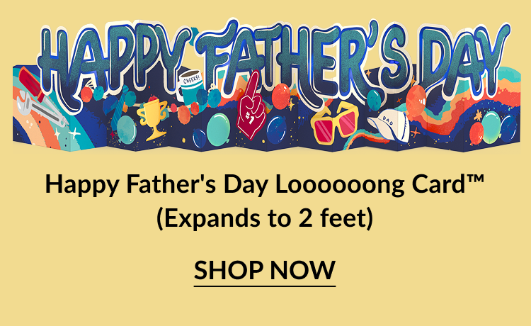 Happy Father's Day Loooooong Card™ with colorful icons and expands to 2 feet.