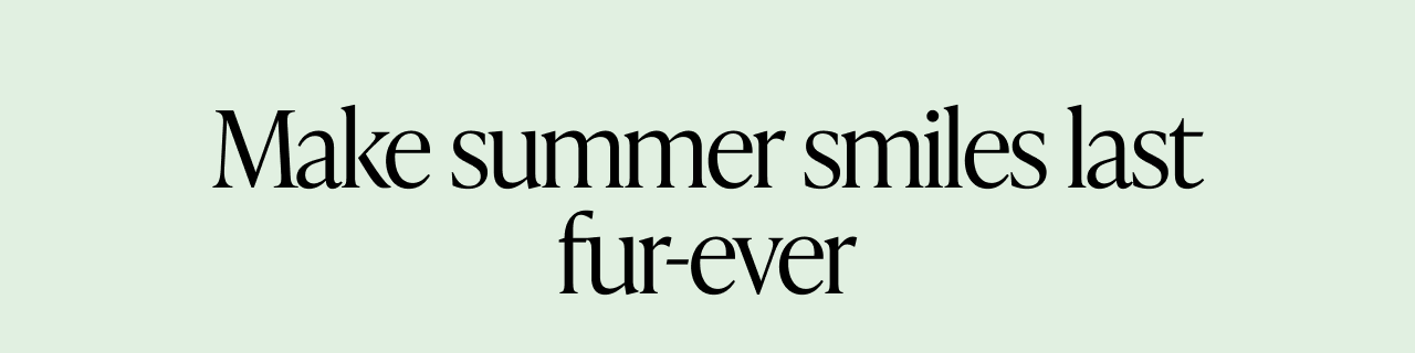 Make summer smiles last fur-ever. Text-only banner on light green background.