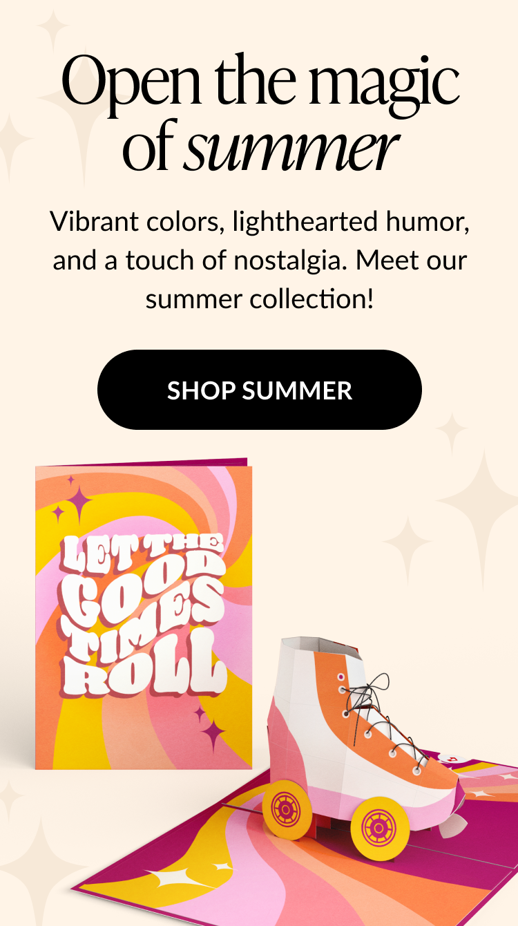 Pop-up card with retro roller skate and “Let the Good Times Roll” text