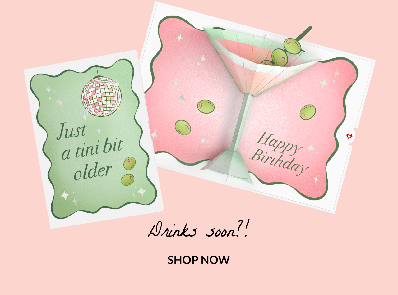 Pop-up martini glass card with “Just a tini bit older” and “Happy Birthday”