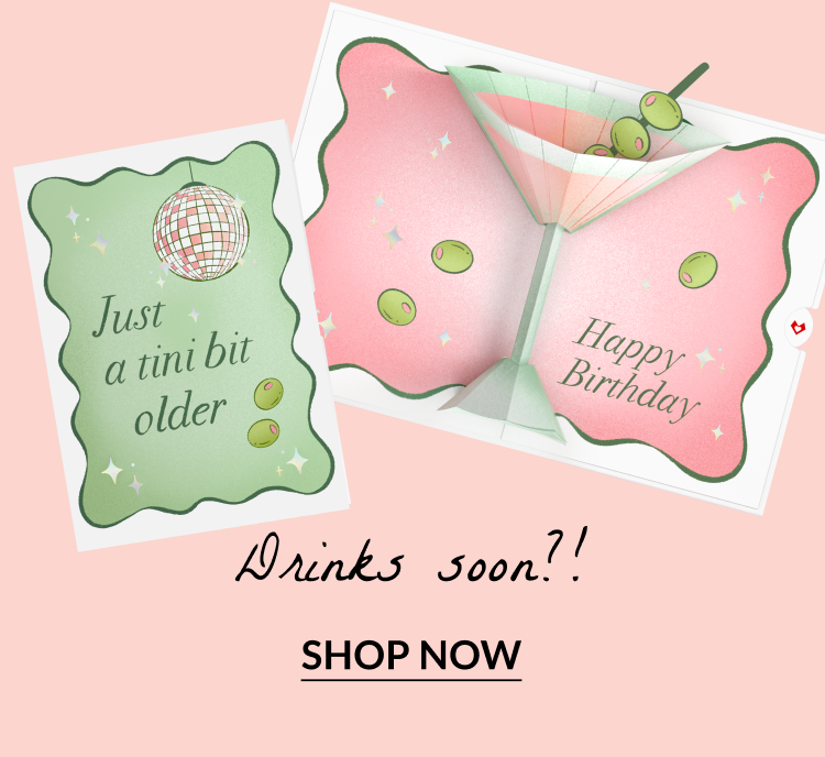 Pop-up martini glass card with “Just a tini bit older” and “Happy Birthday”