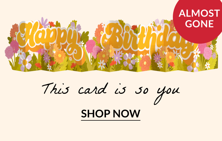 Pop-up wildflower card spelling “Happy Birthday” – marked Almost Gone