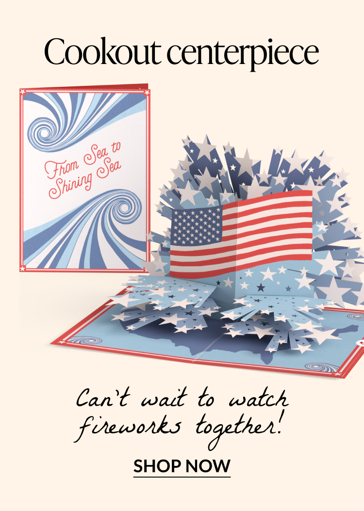 Pop-up card with American flag and stars; text reads “From Sea to Shining Sea.”