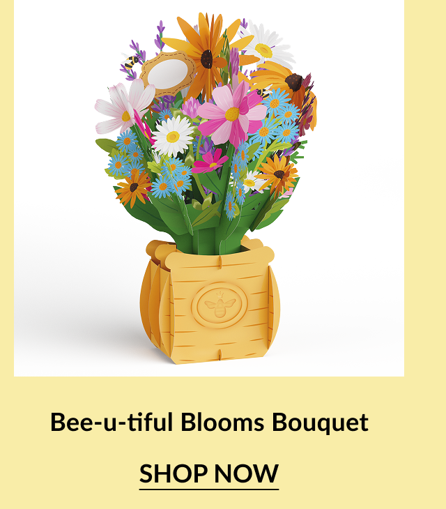 Pop-up bouquet with colorful wildflowers in a honeycomb vase