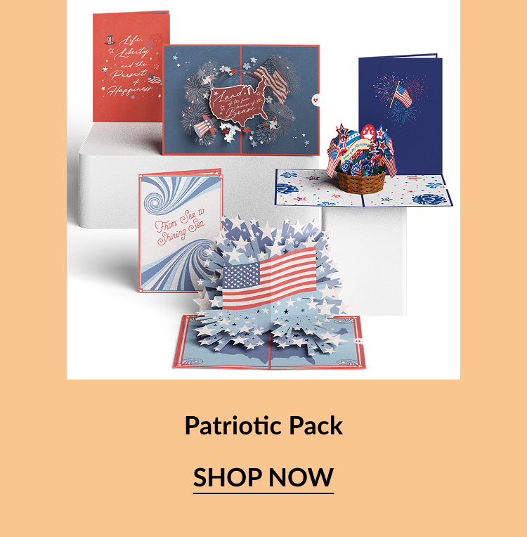 Patriotic Pack – A set of red, white, and blue cards featuring American flags, fireworks, and celebratory Independence Day designs.