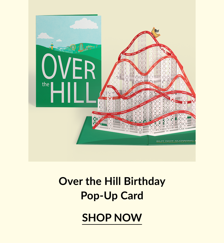 Over the Hill Birthday pop-up card with a red rollercoaster.