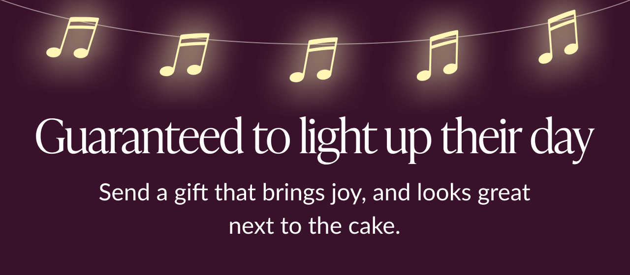 Purple background with glowing music notes and text 