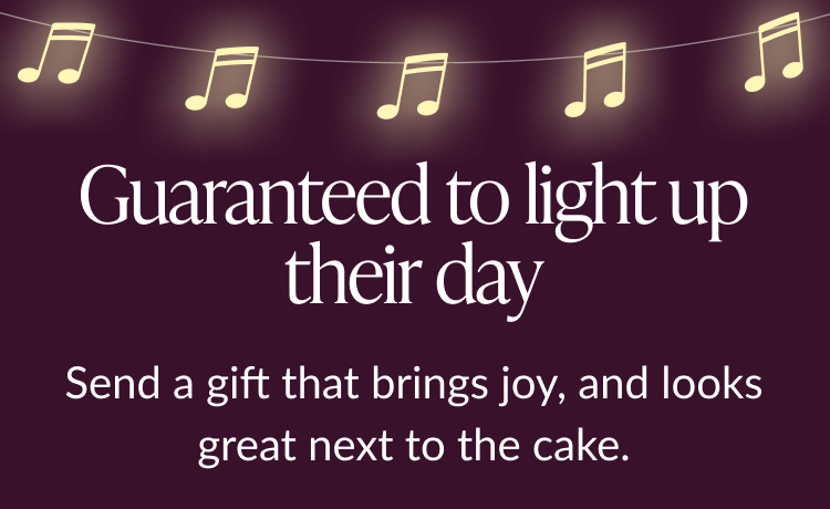 Purple background with glowing music notes and text 