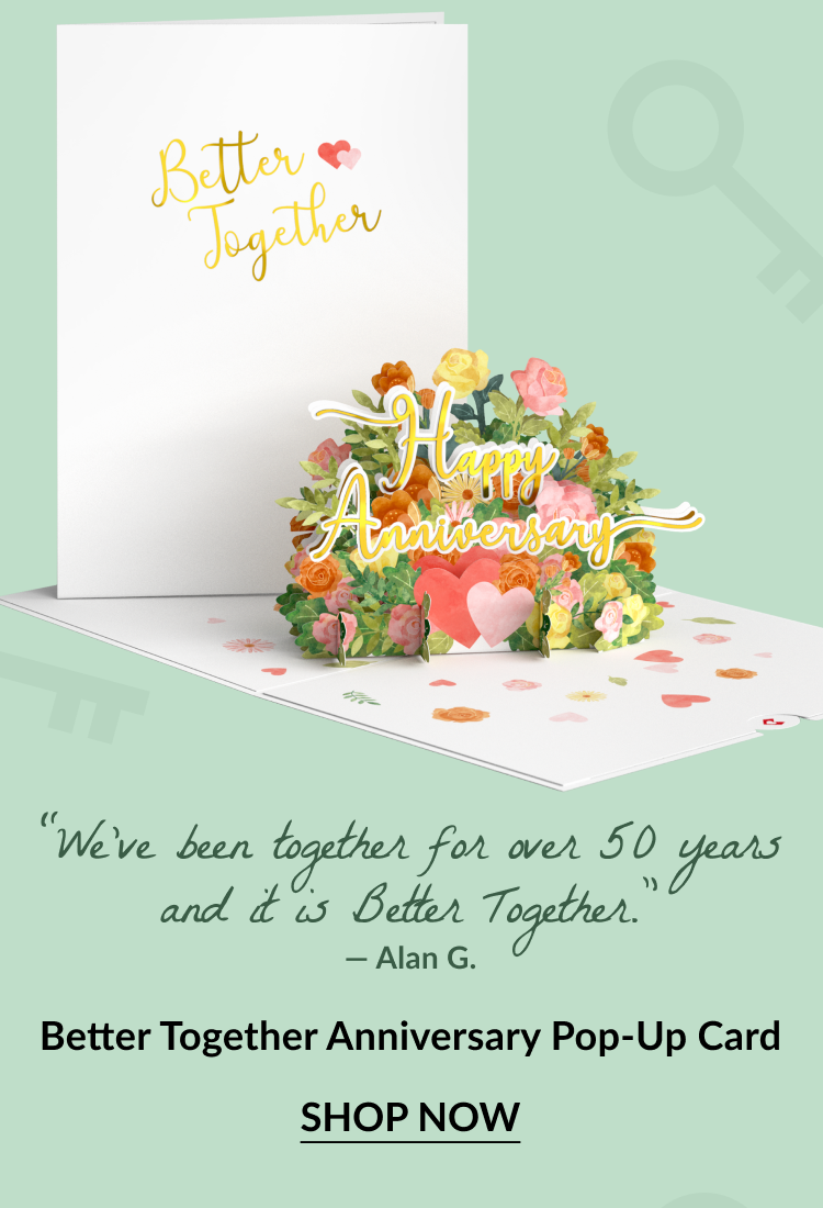 Better Together Anniversary Pop-Up Card featuring colorful flowers and 