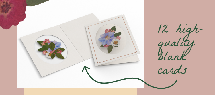 Open Vibrant Wildflower notecard and stack of 12 high-quality blank cards.