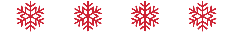 Identical row of four red snowflake icons on a white background, repeated as a decorative element.