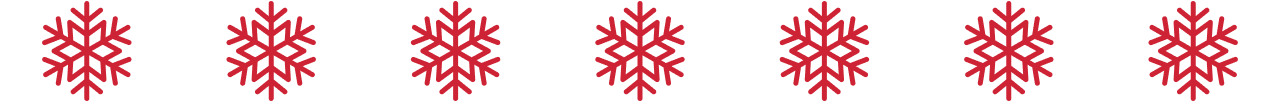 Identical row of four red snowflake icons on a white background, repeated as a decorative element.