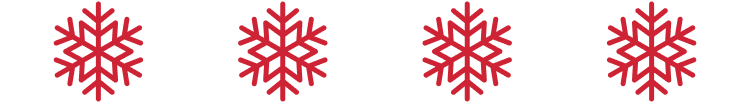 Identical row of four red snowflake icons on a white background, repeated as a decorative element.