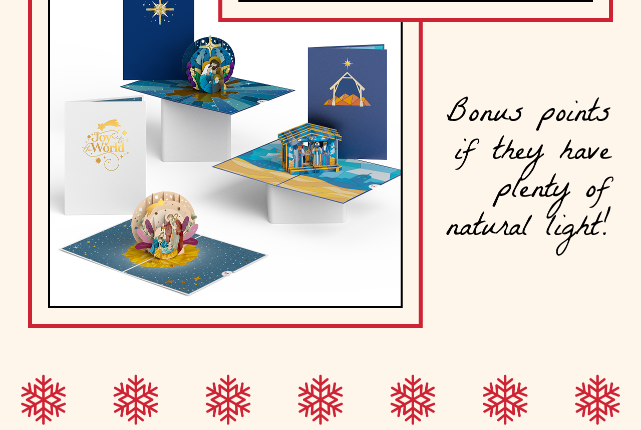 Christmas Nativity pop-up card set featuring vibrant and moody winter palette designs.