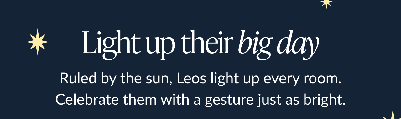 Text graphic about celebrating Leos, described as lighting up every room.