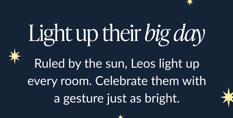Text graphic about celebrating Leos, described as lighting up every room.